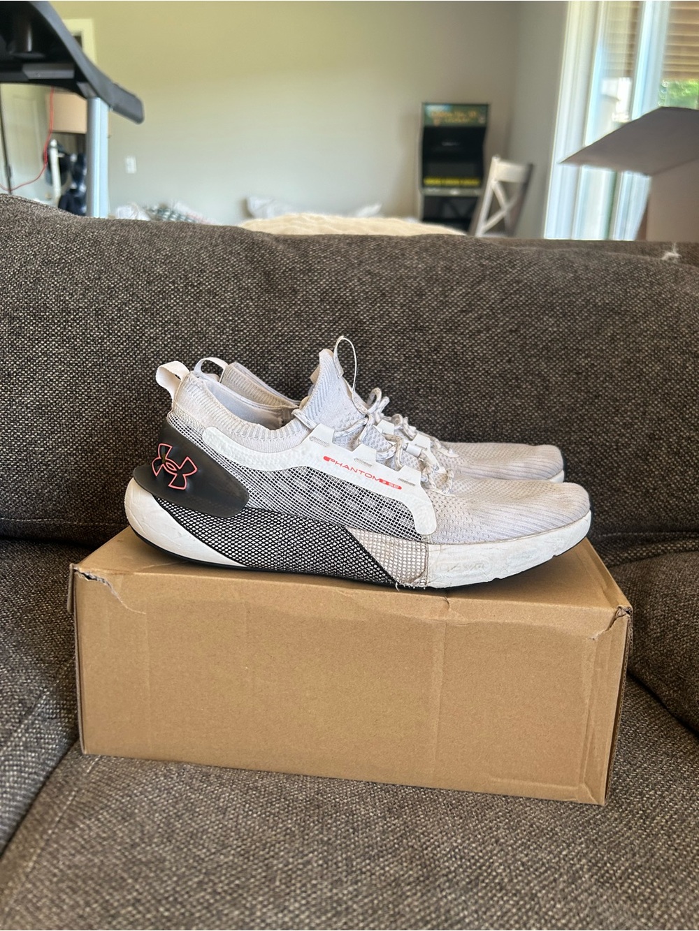 Under Armour Light Gray Knit Slip-On Athletic Shoes with Black Heel